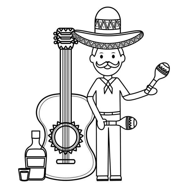 Homme mexicain avec caractère tequila et maraca — Image vectorielle