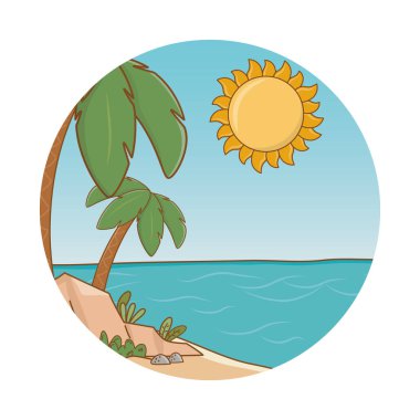 Plaj karikatür yuvarlak etiket