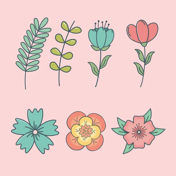 Çiçekler dekoratif simgeler seti — Stok Vektör