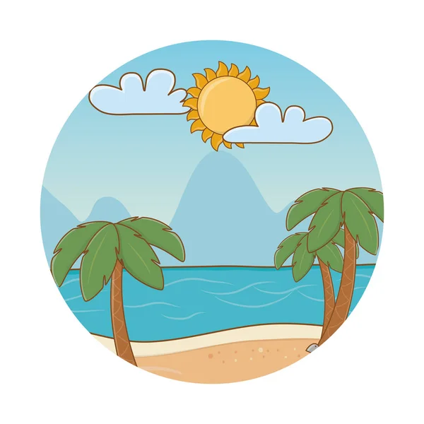 Etykieta kreskówek okrągły plaża — Wektor stockowy