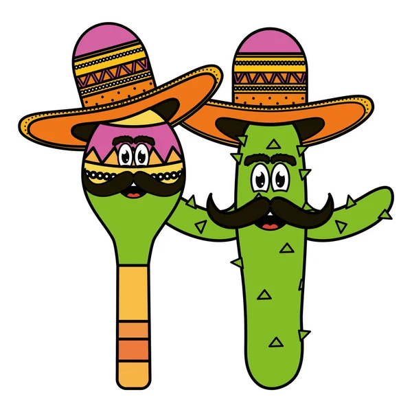 Caracteres emoji de cactus y maraca mexicanos — Vector de stock