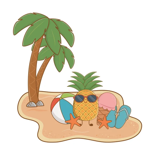 Verano y playa dibujos animados lindos — Vector de stock