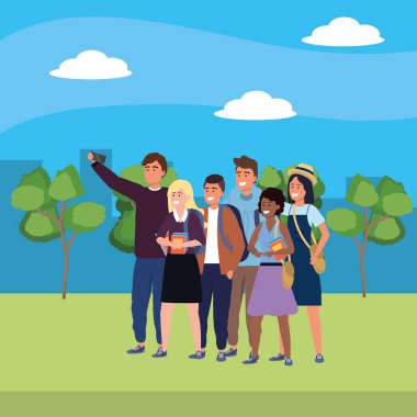 Millennials arkadaş grubu selfie çekiyor