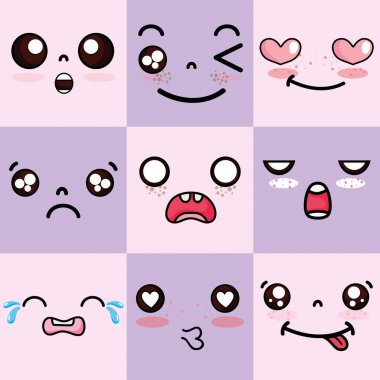 set kawaii sevimli yüzler ifade