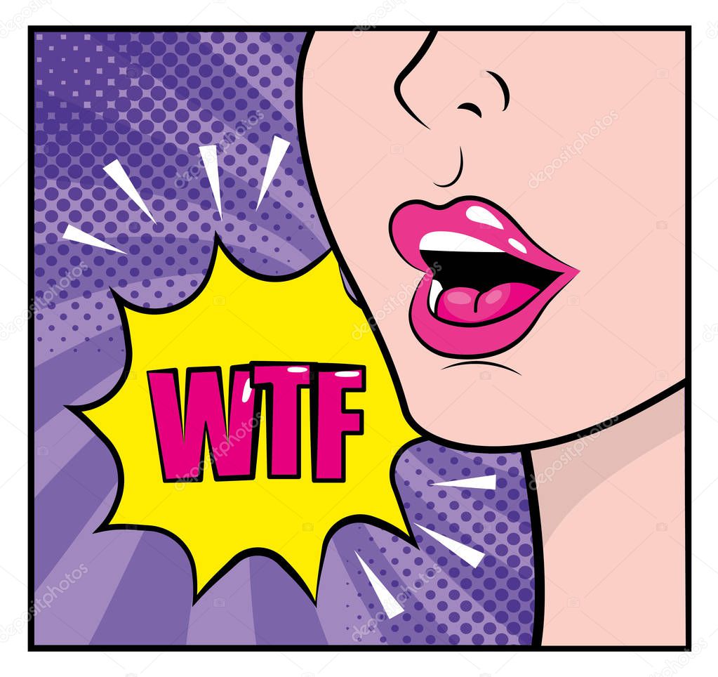 woman face with wtf pop art message