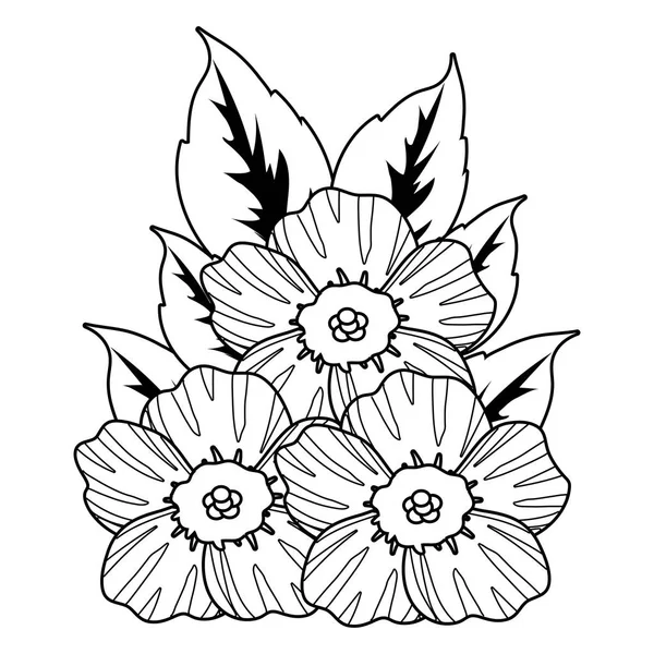 Fekete-fehér virág trópusi rajzfilm — Stock Vector