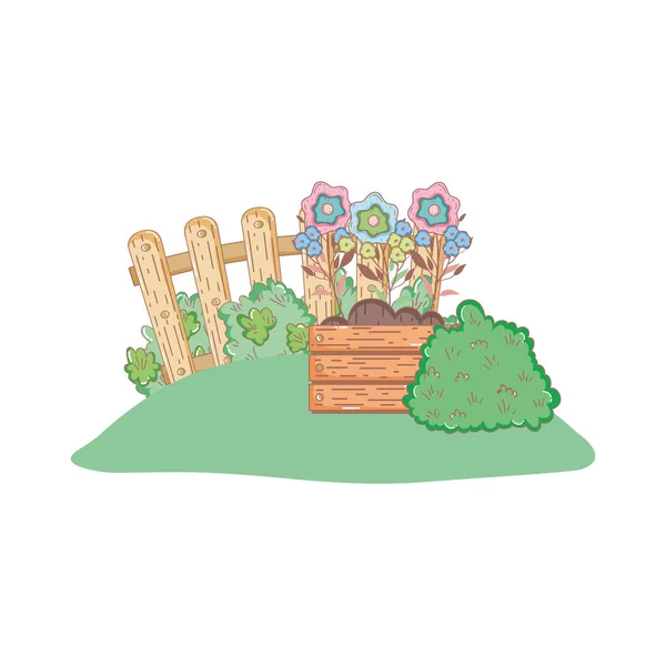 Buisson de jardin avec clôture et fleurs — Image vectorielle