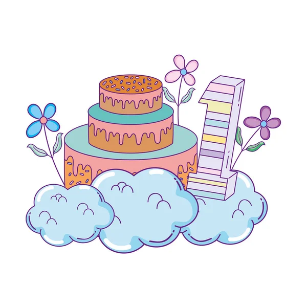 Party dort s květinami a svíčkami číslo jedna — Stockový vektor