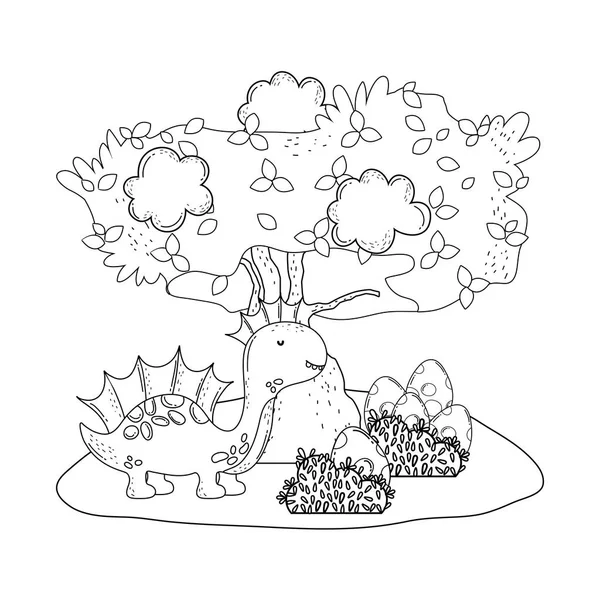 可爱的阿帕托龙与树在景观 — 图库矢量图片