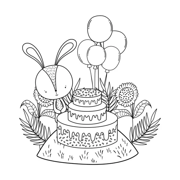 Tatlı kek ve manzara balonlar ile tavşan — Stok Vektör