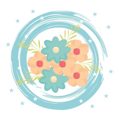 Boya ve yıldız deseni ile çiçekler ve yaprakların dekorasyon