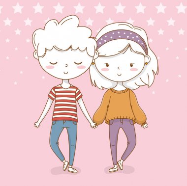 noktalı arka plan ile güzel küçük çocuklar çift