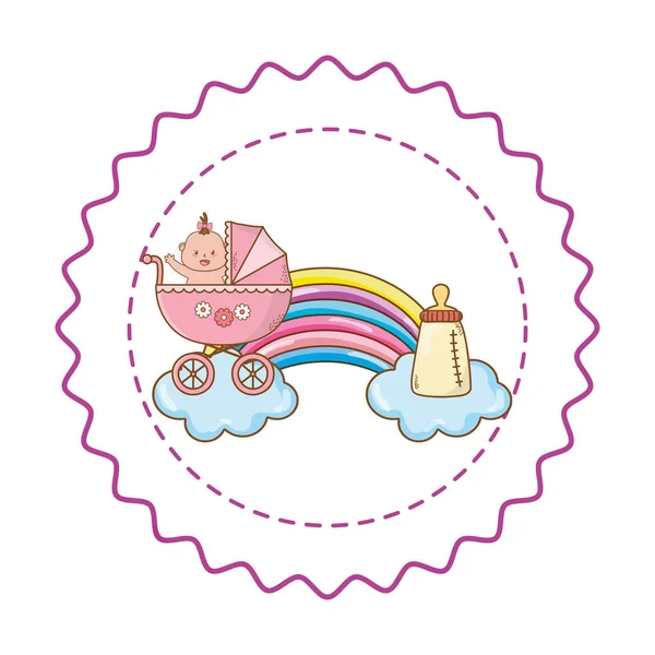 Baby shower timbro etichetta rotonda con cartoni animati — Vettoriale Stock