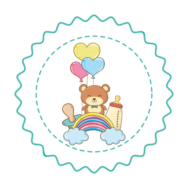 Baby shower sello de etiqueta redonda con dibujos animados — Vector de stock