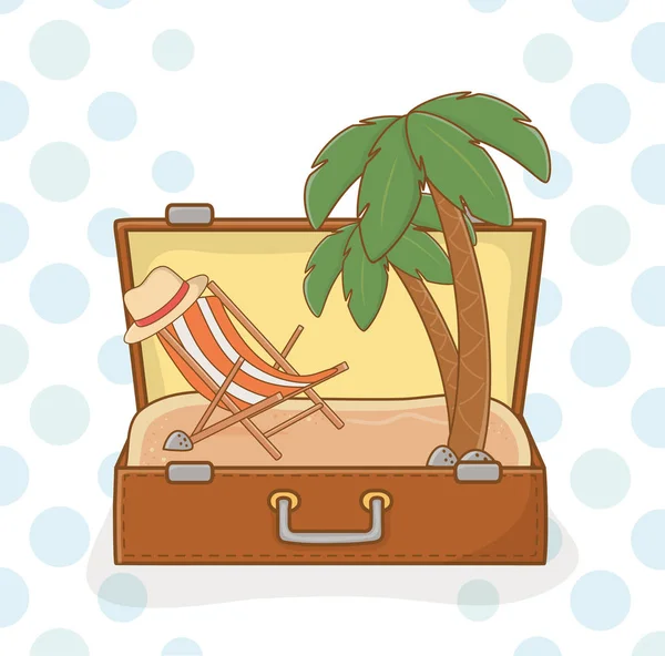 Suitcase bag with beach scene — Stock Vector
