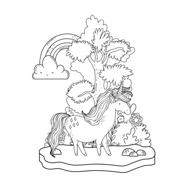manzara gökkuşağı ile güzel küçük Unicorn