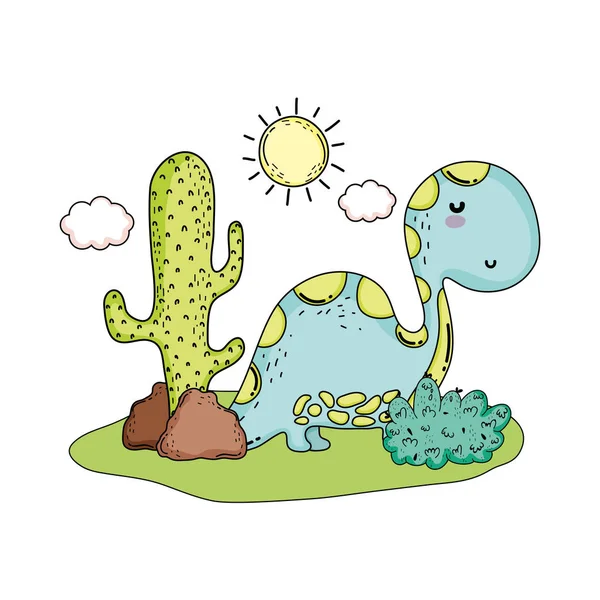 Söt Apatosaurus med kaktus i landskapet — Stock vektor