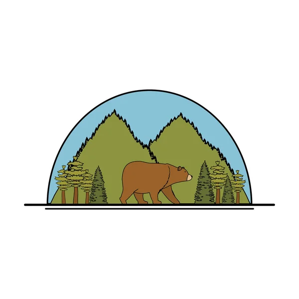 Βουνά με bear grizzly σκηνή — Διανυσματικό Αρχείο