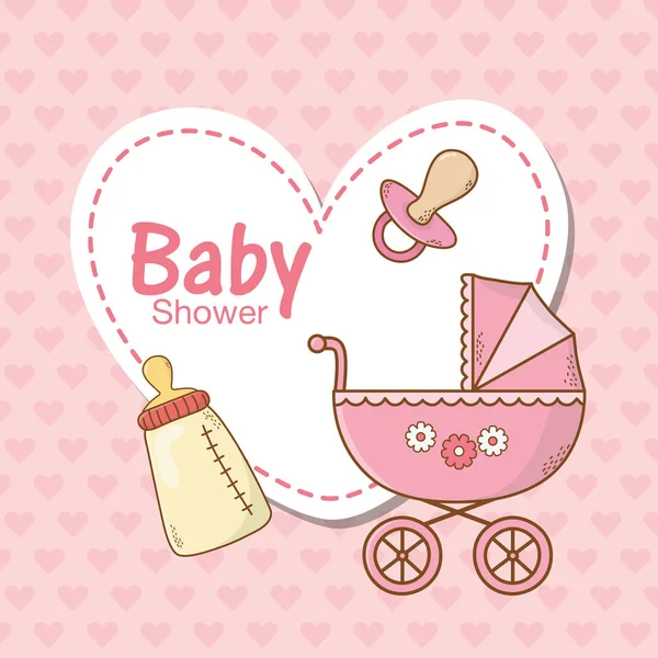 Kartu baby shower dengan gerobak pink - Stok Vektor