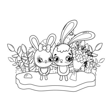 çiçekler sevgililer günü ile sevimli tavşan çift