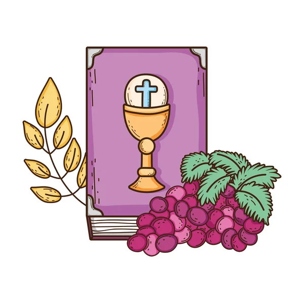 Livro bíblico sagrado com frutos de uvas — Vetor de Stock