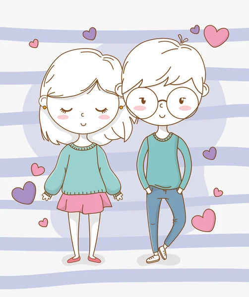 Beau couple de petits enfants avec motif de coeur — Image vectorielle