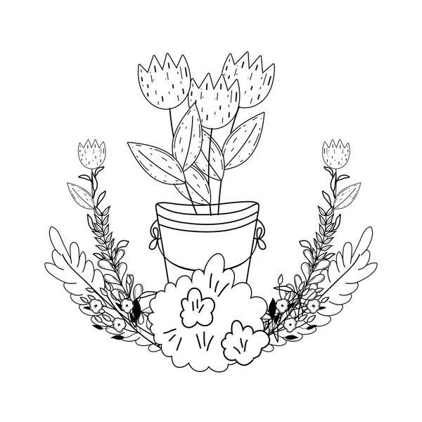 Металлическое ведро с садом цветов — стоковый вектор