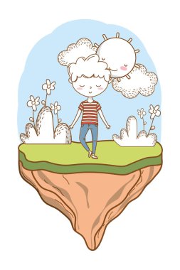 Şık çocuk karikatür kıyafet doğa arka plan çerçeve