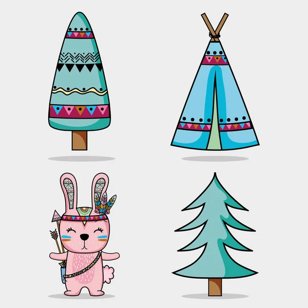 set cute animal tribal in the forest