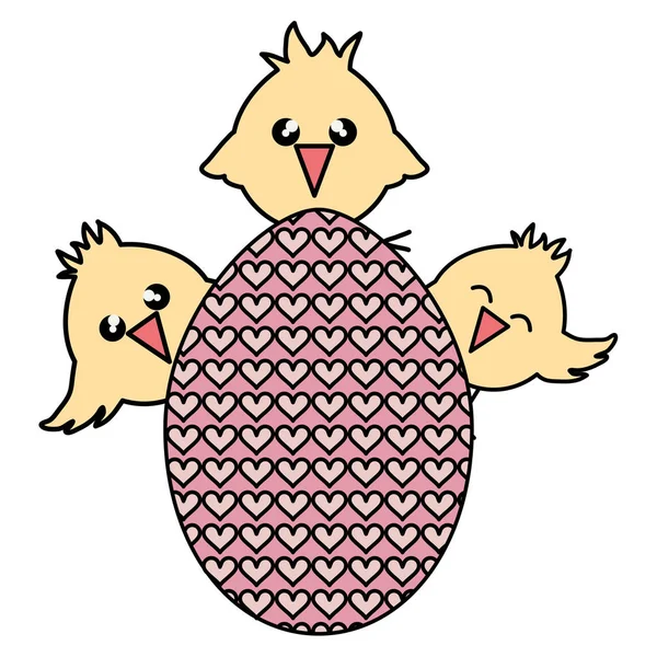 Mignon petits poussins avec oeuf peintre Pâques célébration — Image vectorielle