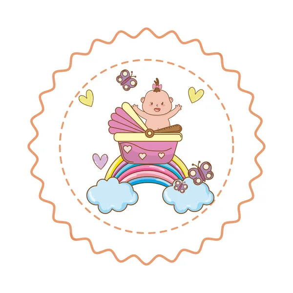 Baby Shower runde Etikettenmarke mit Cartoons — Stockvektor