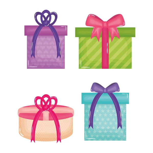 Set av gåvor lådor presenterar färger och former — Stock vektor