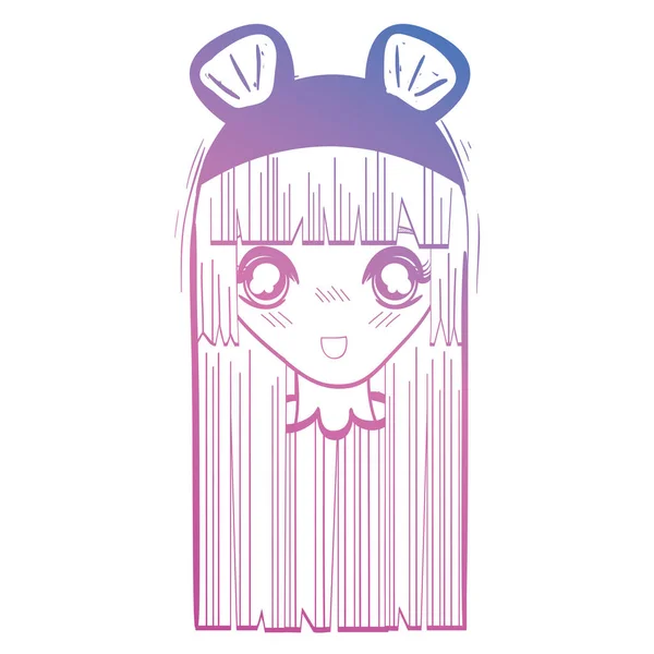 Line anime girl head with custome and hairstyle — Stock Vector