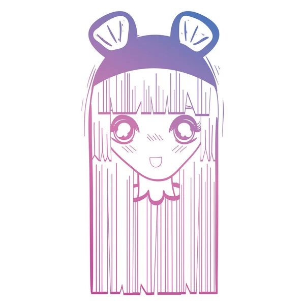 Línea anime chica cabeza con custome y peinado — Vector de stock