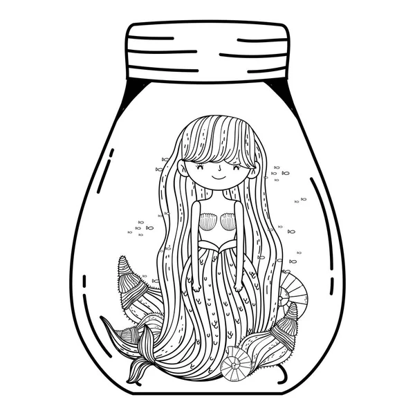 Mooie zeemeermin mason jar fairytale karakter — Stockvector