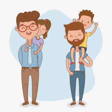 babalar ve çocuk karakterleri kartı