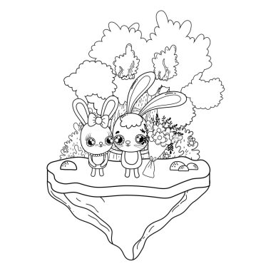 çiçekler sevgililer günü ile sevimli tavşan çift