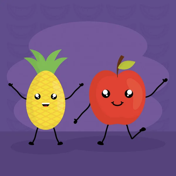 Frutas frescas caracteres kawaii — Vector de stock