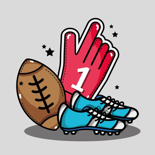 American Football Handschuh mit Stollen und Ball — Stockvektor