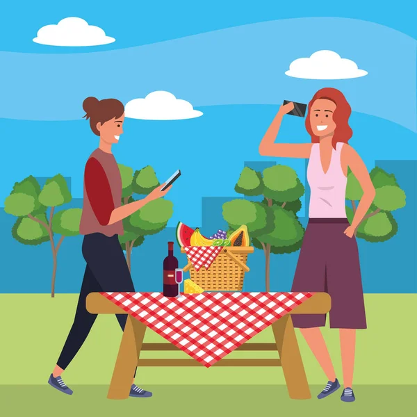 Millennial Paar Datum Picknick Hintergrund — Stockvektor
