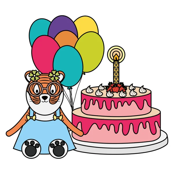 Ładny Tygrys z balonami helu w urodziny — Wektor stockowy
