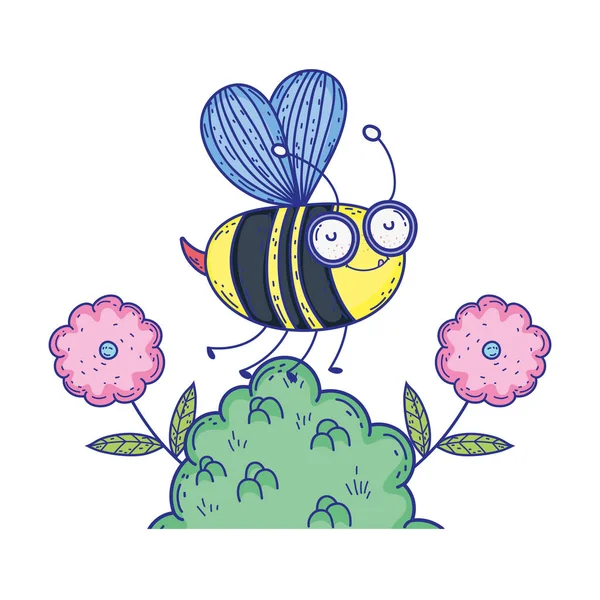 Beautiful bee flying in the landscape — Stock Vector