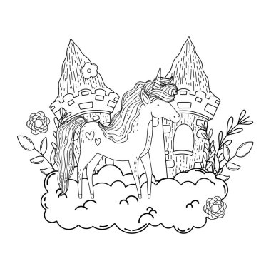 bulutlar kale ile güzel küçük Unicorn
