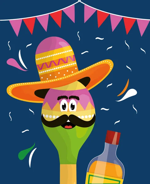 Cinco de mayo maraca charakter mit tequila flasche — Stockvektor