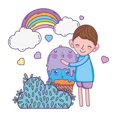 dondurma kawaii karakteri ile küçük çocuk