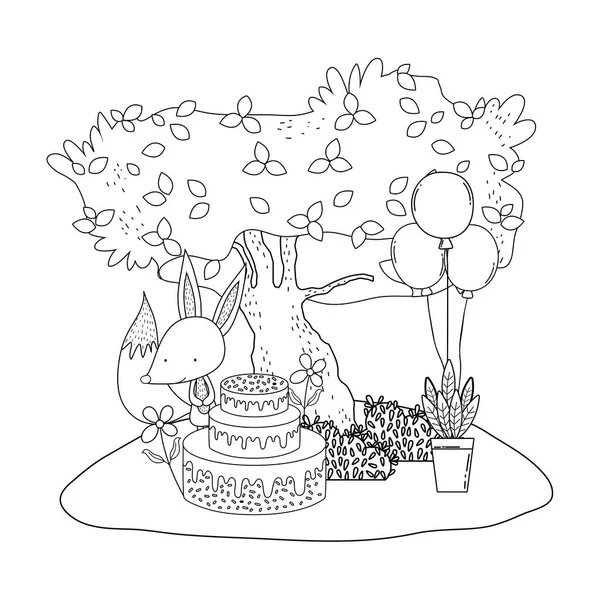 可爱和小狐狸与气球氦在景观 — 图库矢量图片