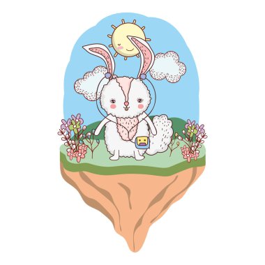 parkta walkman ile sevimli küçük tavşan