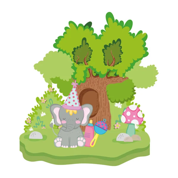 Schattige en kleine olifant met Party Hat — Stockvector