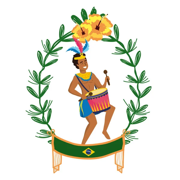 Hombre celebrando el carnaval de Brasil — Vector de stock