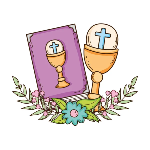 Sacred chalice with holy bible — Stock Vector